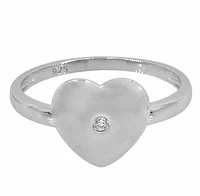 Sterling Silver With Rhodium, 11X10mm Heart Ring Cubic Zirconia, 2mm Band