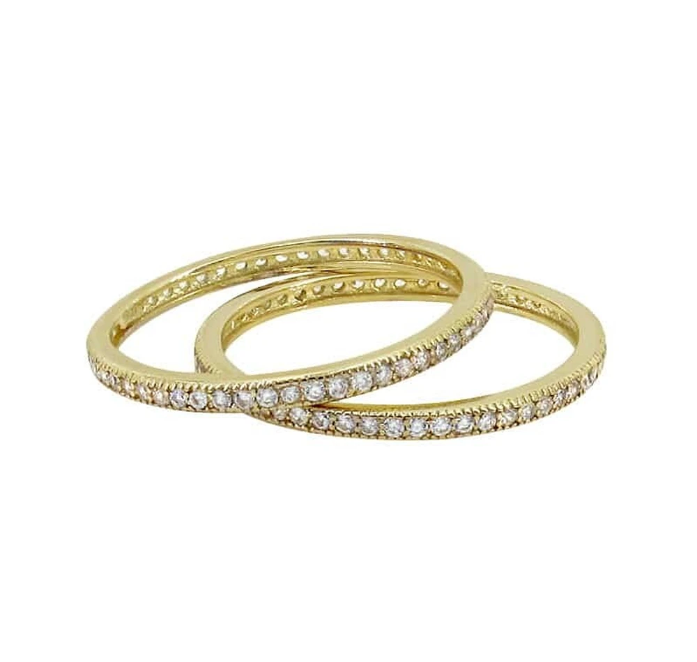 Sterling Silver With Gold, 1.5mm Band Cubic Zirconia. Sold Set Of 2 Pieces