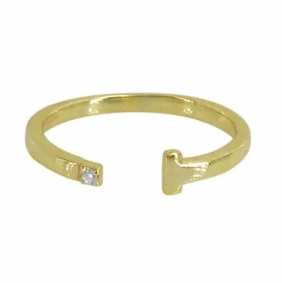 Sterling Silver With Gold Adjustable Ring, 2mm(Cz), 4X2mm(Bar), 2mm Width(Band)