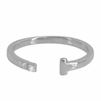 Sterling Silver With Rhodium Adjustable Ring, 2mm(Cz), 4X2mm(Bar), 2mm Width(Band)