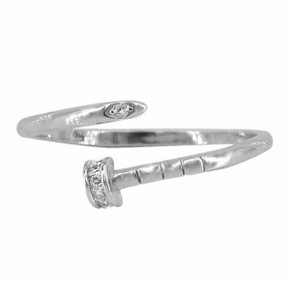 Sterling Silver With Rhodium, 2mm Band Nail Ring With Cubic Zirconia