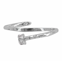 Sterling Silver With Rhodium, 2mm Band Nail Ring With Cubic Zirconia