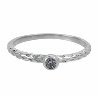Sterling Silver With Rhodium, 3.5mm Cubic Zirconia Ring With Hammered Band.