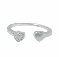 Sterling Silver With Rhodium, Double 5mm Heart Ring Cubic Zirconia, 1.5mm Band