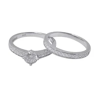 Sterling Silver With Rhodium, Ring Set 5mm Cubic Zirconia