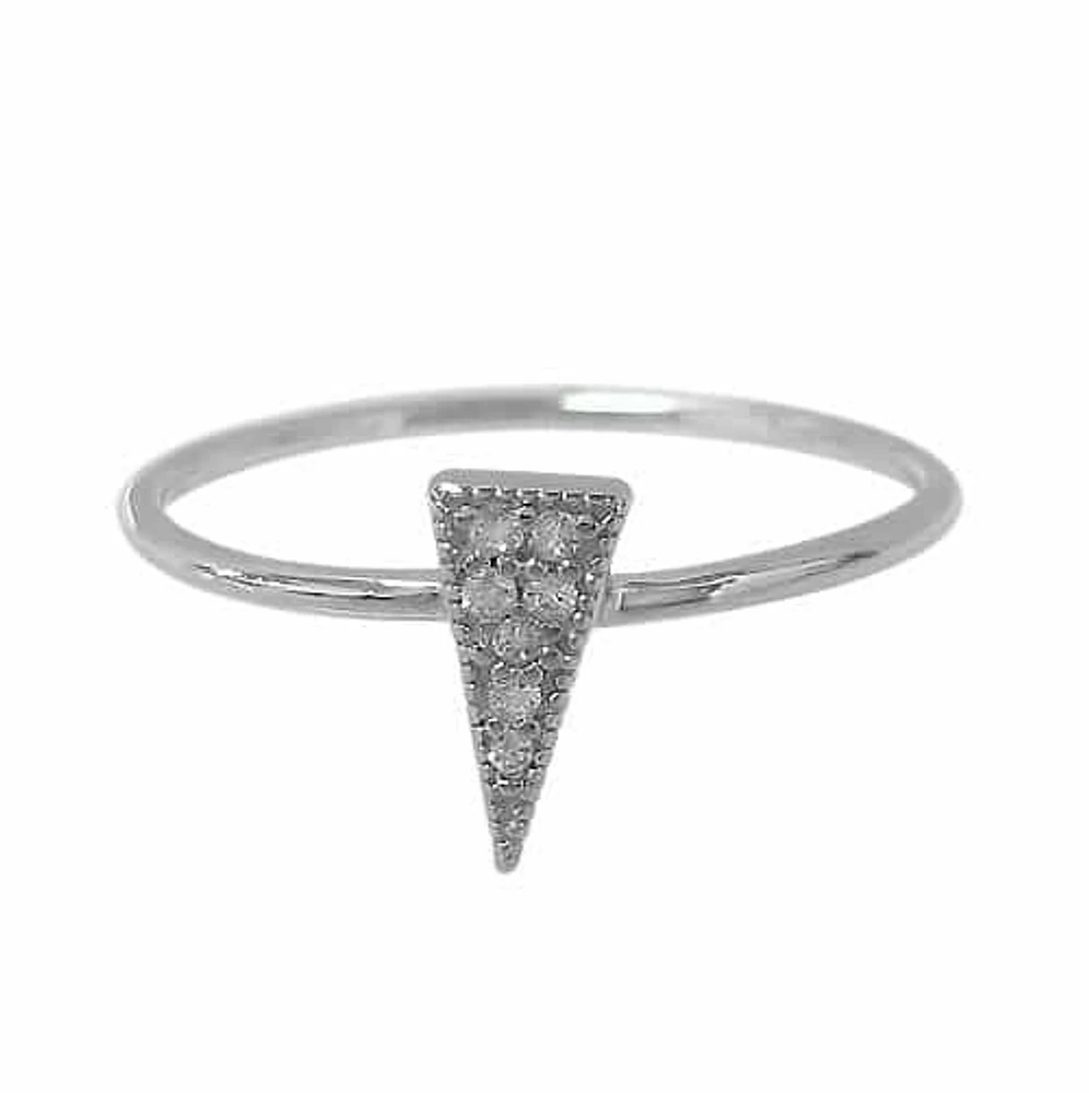 Sterling Silver With Rhodium, 9X7mm Triangular Shape Ring With Cubic Zirconia.