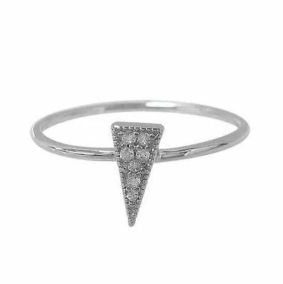 Sterling Silver With Rhodium, 9X7mm Triangular Shape Ring With Cubic Zirconia.