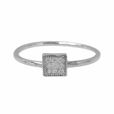 Sterling Silver With Rhodium, 5X5mm Square Ring With Cubic Zirconia