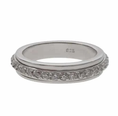 Sterling Silver With Rhodium, Cubic Zirconia Spin Ring, 4.5mm Width