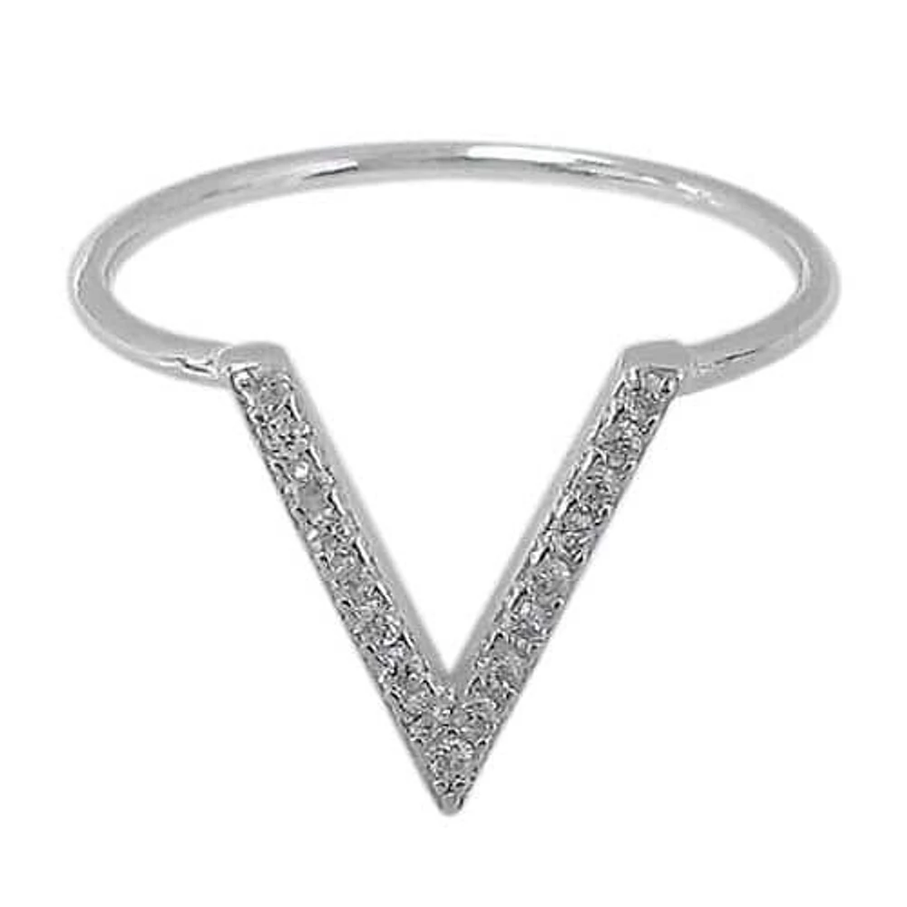 Sterling Silver With Rhodium, 12X11mm V Shape Ring With Cubic Zirconia
