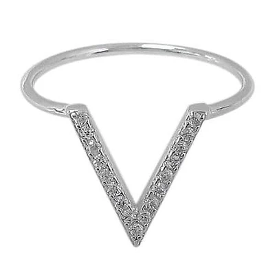 Sterling Silver With Rhodium, 12X11mm V Shape Ring With Cubic Zirconia