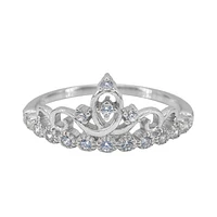 Sterling Silver With Rhodium, 10mm Crown Ring Cubic Zirconia, 1mm Band