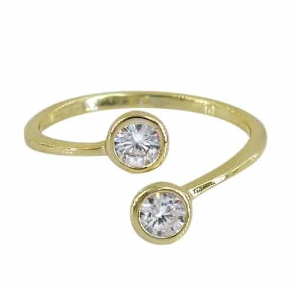 Sterling Silver With Gold Adjustable Ring, 5mm(Cz), 2mm Width(Band)