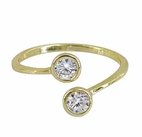 Sterling Silver With Gold Adjustable Ring, 5mm(Cz), 2mm Width(Band)