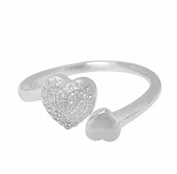 Sterling Silver With Rhodium, Double Heart Ring Cubic Zirconia, 8mm Width And 1mm Band