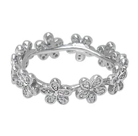 Sterling Silver With Rhodium, 6mm Flower Ring With Cubic Zirconia