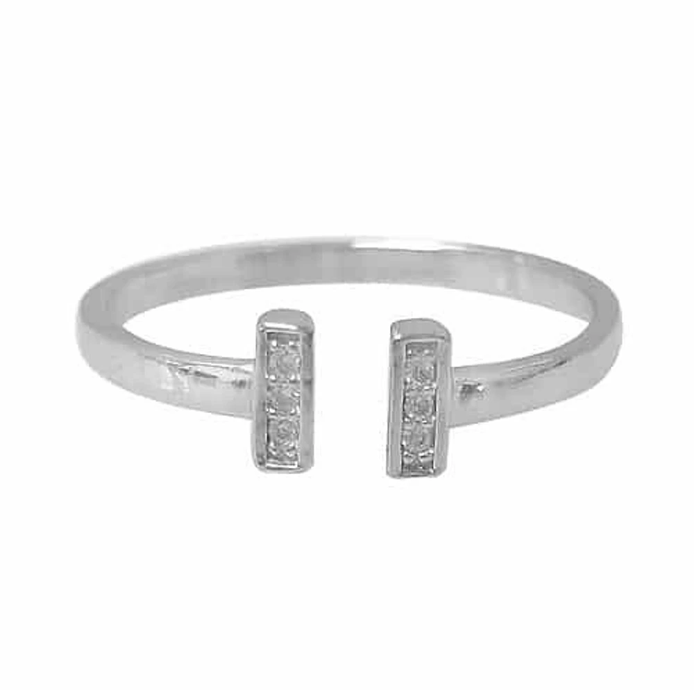 Sterling Silver With Rhodium, 6mm Double Bar Loop Ring With Cubic Zirconia