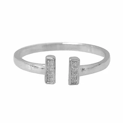Sterling Silver With Rhodium, 6mm Double Bar Loop Ring With Cubic Zirconia