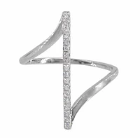 Sterling Silver With Rhodium, 24mm Vertical Bar Ring Cubic Zirconia, 1mm Band