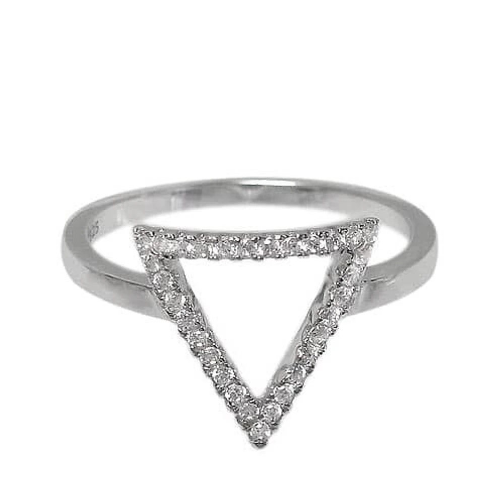 Sterling Silver With Rhodium, 12X13mm Triangle Stack Ring With Cubic Zirconia