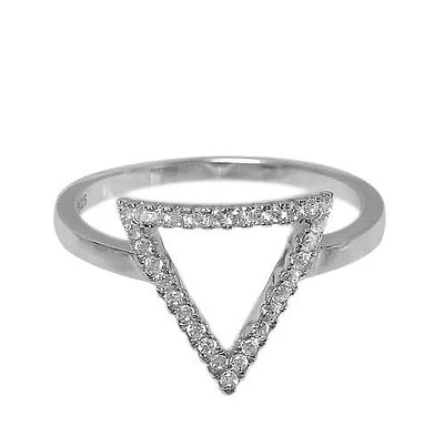 Sterling Silver With Rhodium, 12X13mm Triangle Stack Ring With Cubic Zirconia