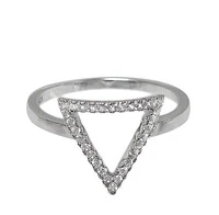 Sterling Silver With Rhodium, 12X13mm Triangle Stack Ring With Cubic Zirconia