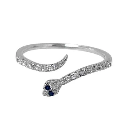 Sterling Silver With Rhodium, Adjustable 8mm Snake Ring With Cubic Zirconia