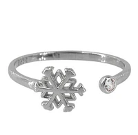 Sterling Silver With Rhodium,  7mm Snowflake Adjustable Ring With 3mm Cubic Zirconia