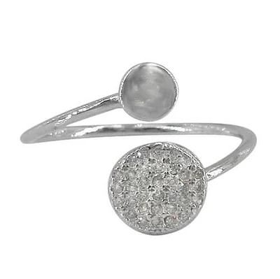 Sterling Silver With Rhodium, Adjustable Cubic Zirconia Ring, 14mm Width