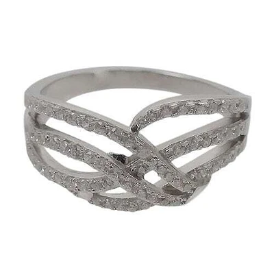 Sterling Silver With Rhodium, Wavy Style Cubic Zirconia Ring, 10mm Width