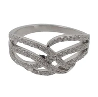 Sterling Silver With Rhodium, Wavy Style Cubic Zirconia Ring, 10mm Width