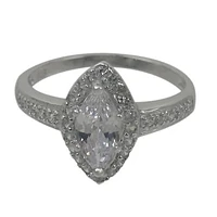 Sterling Silver With Rhodium,15mm Marquise Shape Cubic Zirconia Ring