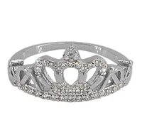 Sterling Silver With Rhodium, 11mm Crown Ring Cubic Zirconia, 2mm Band