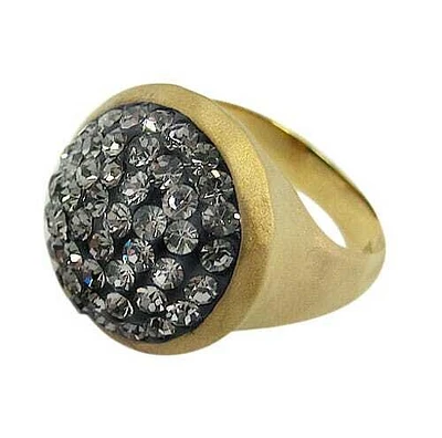 Sterling Silver With Gold, 16mm Round Shape Ring With Crystal