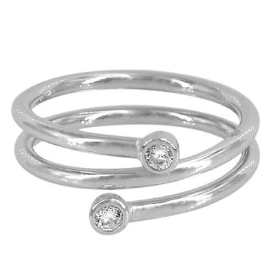 Sterling Silver With Rhodium, Spiral Ring 2mm Cubic Zirconia