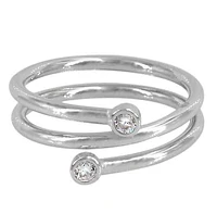 Sterling Silver With Rhodium, Spiral Ring With 2mm Cubic Zirconia