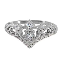 Sterling Silver With Rhodium, 12mm Crown Ring Cubic Zirconia, 2mm Band