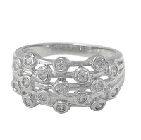 Sterling Silver With Rhodium, Multi Line Ring Cubic Zirconia