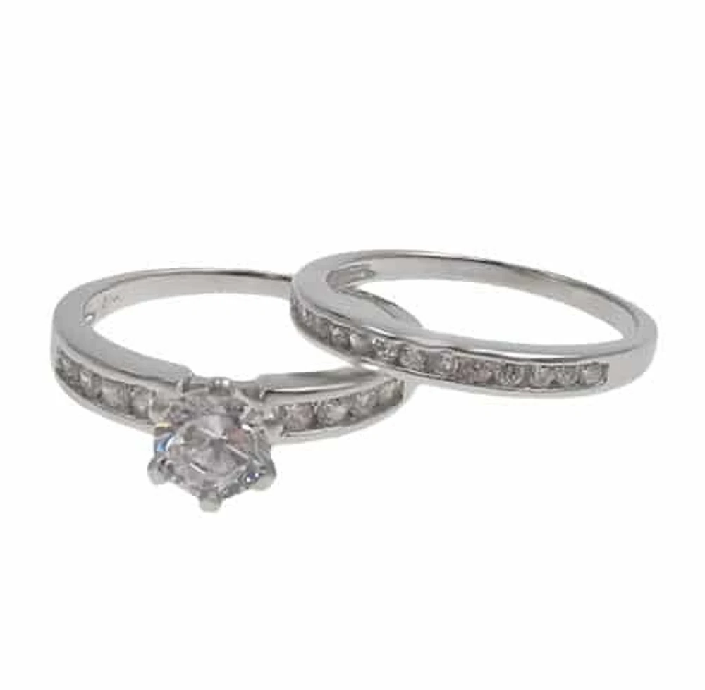 Sterling Silver With Rhodium, Ring Set With 6.5mm Cubic Zirconia, 3mm Band