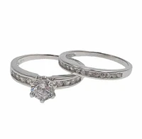 Sterling Silver With Rhodium, Ring Set With 6.5mm Cubic Zirconia, 3mm Band