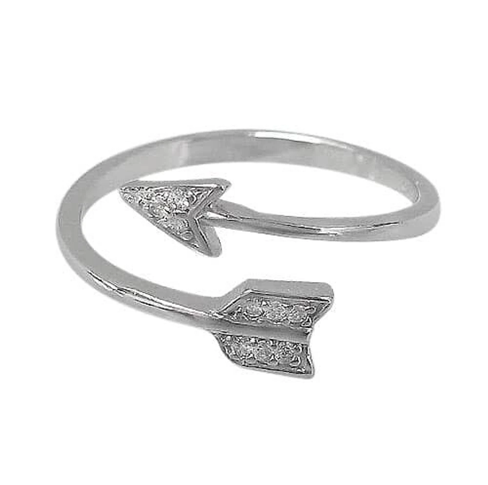 Sterling Silver With Rhodium, Adjustable Arrow Ring Cubic Zirconia, 9mm Width