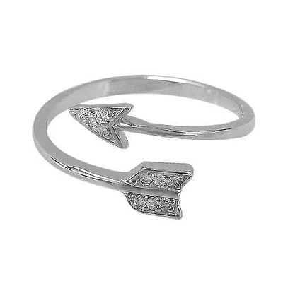 Sterling Silver With Rhodium, Adjustable Arrow Ring With Cubic Zirconia, 9mm Width