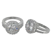 Sterling Silver With Rhodium, Cubic Zirconia Halo Ring