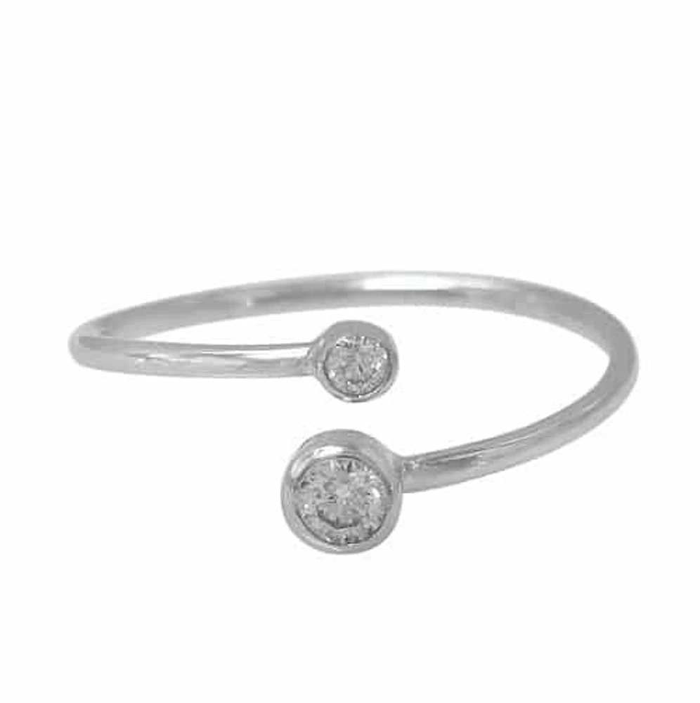 Sterling Silver With Rhodium, Loop Ring With 4mm And 2mm Cubic Zirconia