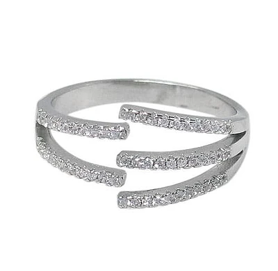 Sterling Silver With Rhodium, Adjustable Ring With Cubic Zirconia