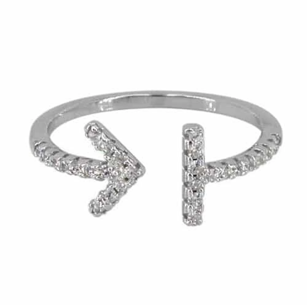 Sterling Silver With Rhodium, Arrow Ring Cubic Zirconia