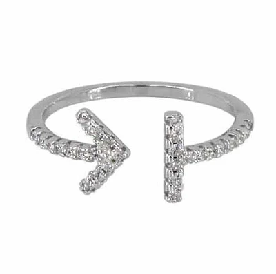 Sterling Silver With Rhodium, Arrow Ring With Cubic Zirconia