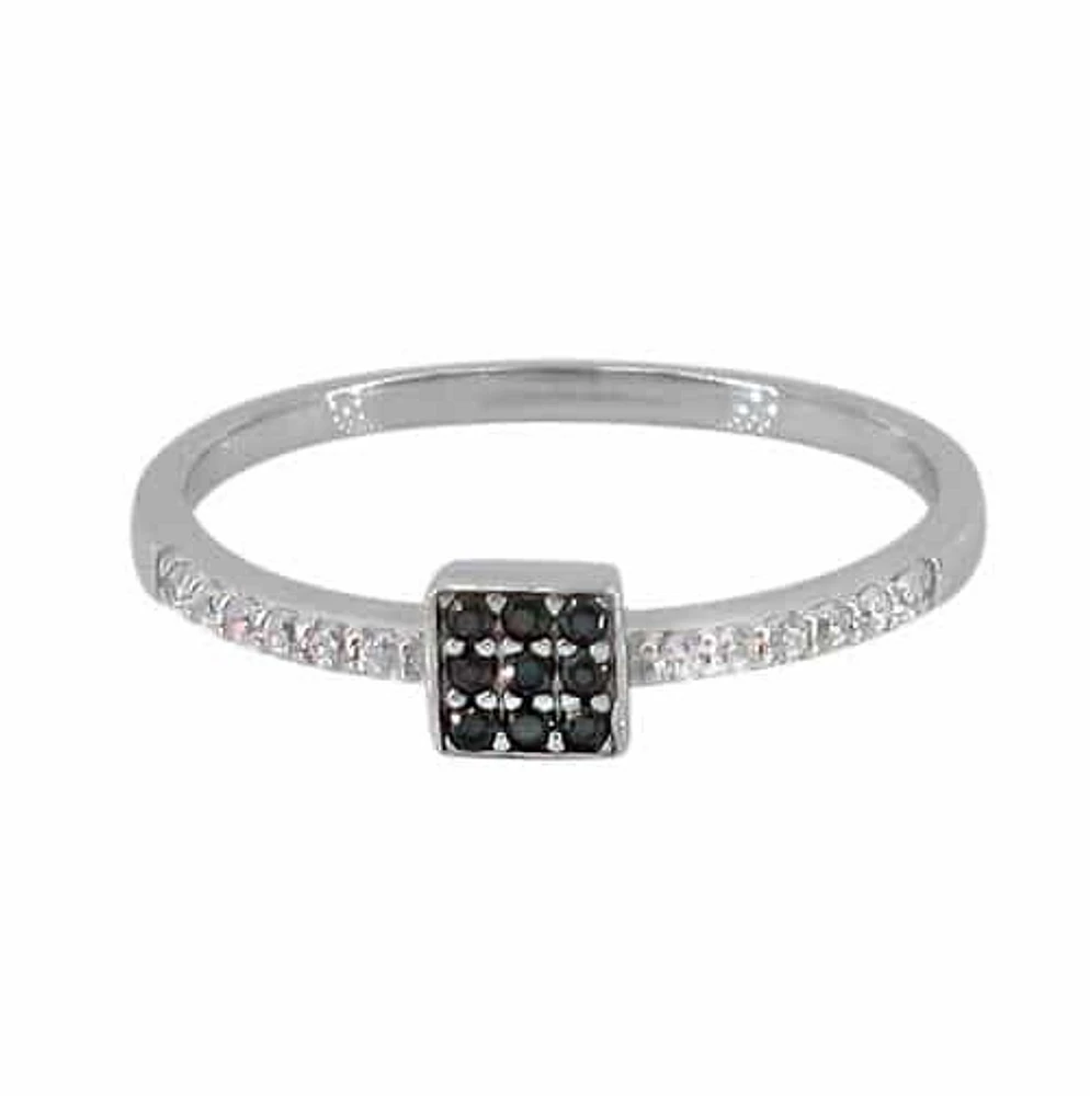 Sterling Silver With Rhodium, 5mm Square Shape Stackable Ring With Cubic Zirconia.