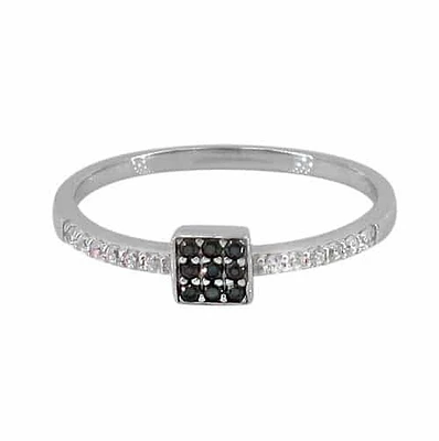 Sterling Silver With Rhodium, 5mm Square Shape Stackable Ring With Cubic Zirconia.