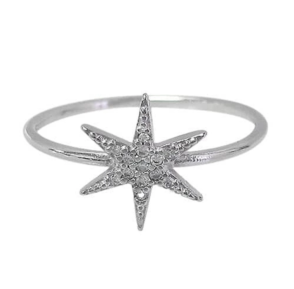 Sterling Silver With Rhodium, 11mm Star Ring With Cubic Zirconia